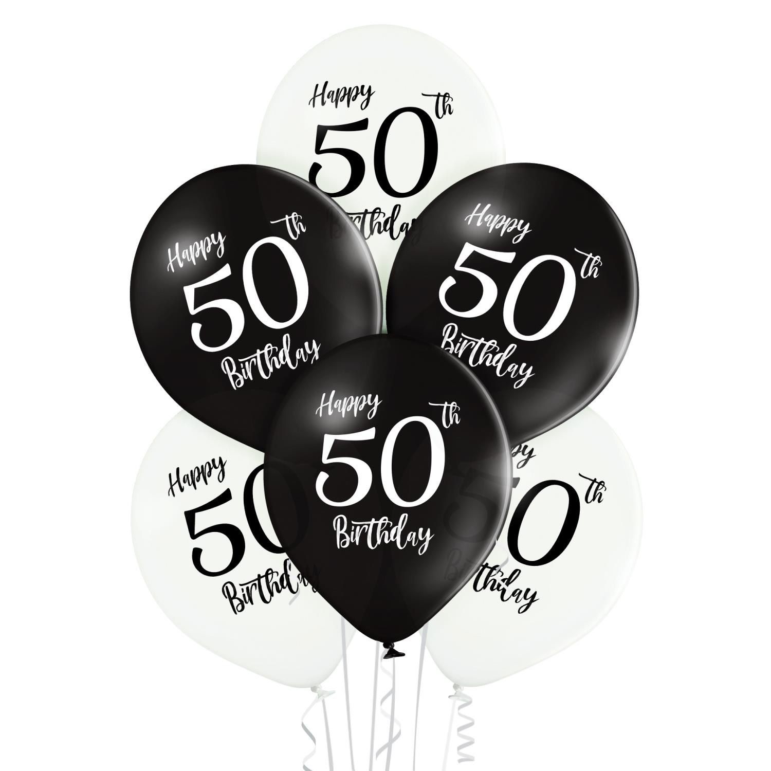 50 år black & white ballonger 6 pk