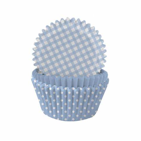 Cupcakesformer pastel lyseblå med prikker 75pk