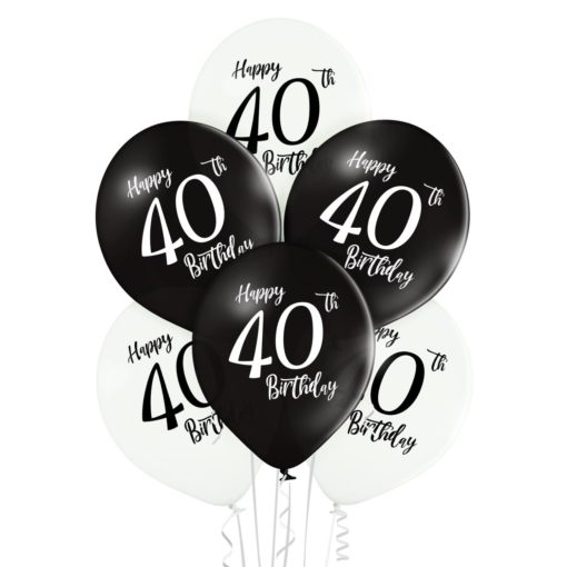 40 år black & white ballonger 6 pk