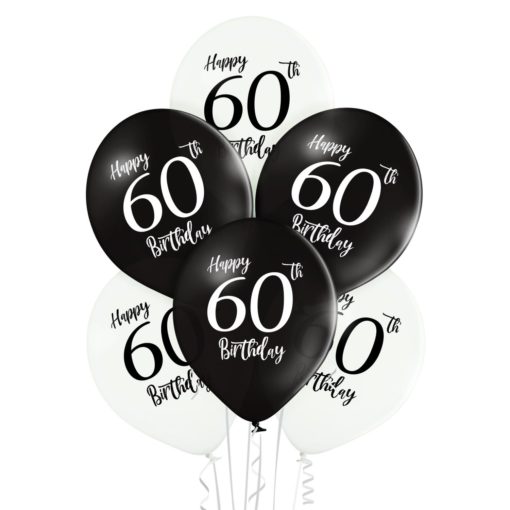 60 år black & white ballonger 6 pk