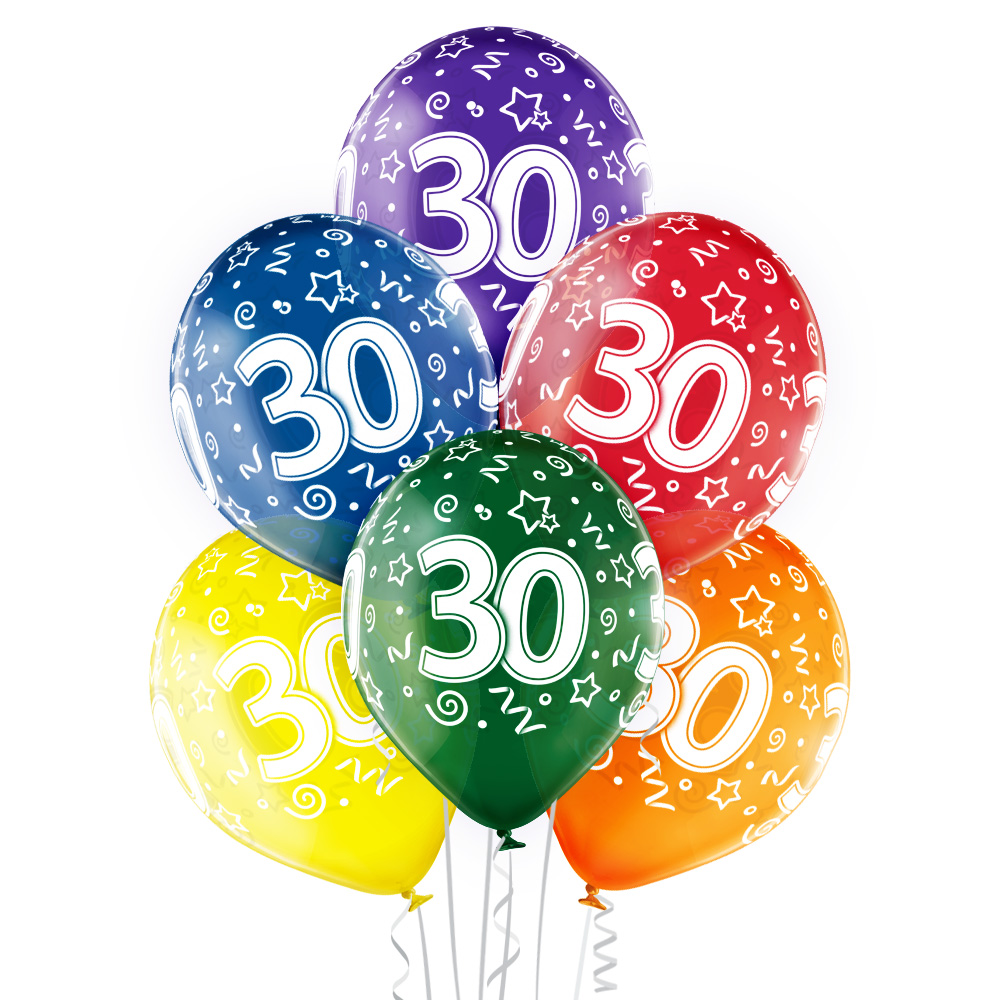 30 år transparente ballonger 6 pk