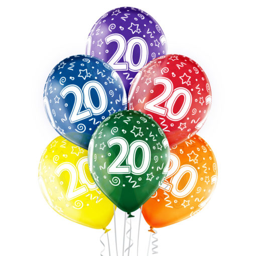 20 år transparente ballonger 6 pk