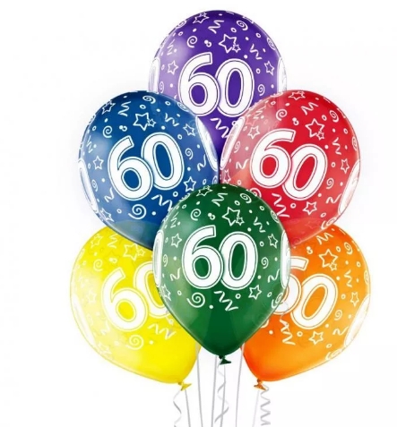 60 år transparente ballonger 6 pk