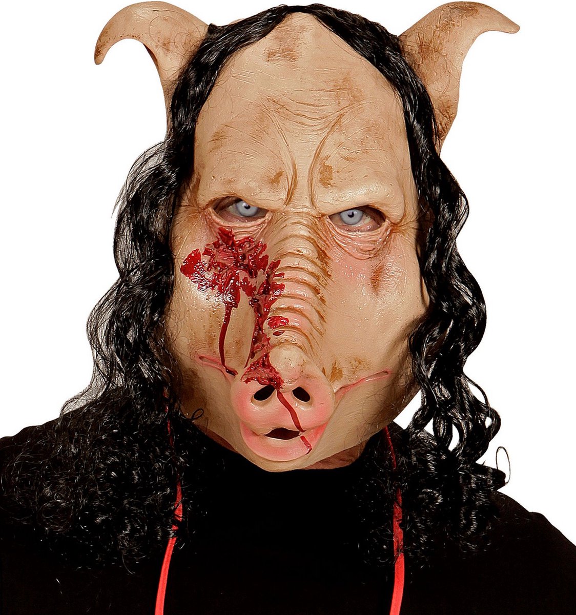 Butcher shop pig full head mask with hair