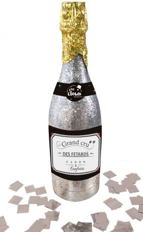 Champagneflaske konfettikanon sølvpapir 32cm