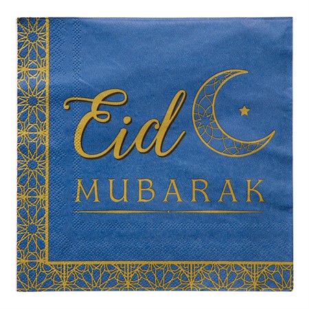 Eid Mubarak servietter blå 16pk
