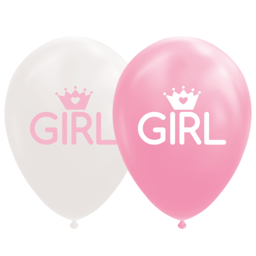 Baby girl ballonger rosa/hvite 8 pk