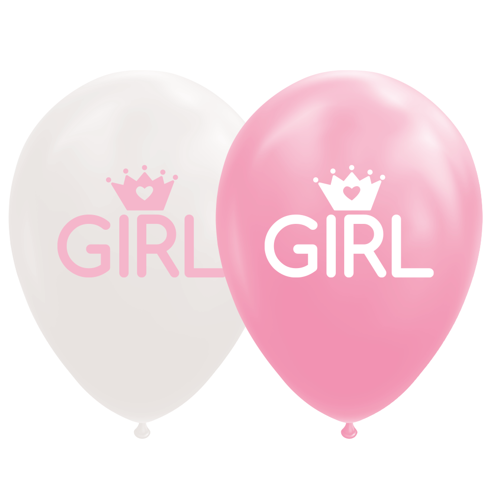 Baby girl ballonger rosa/hvite 8 pk