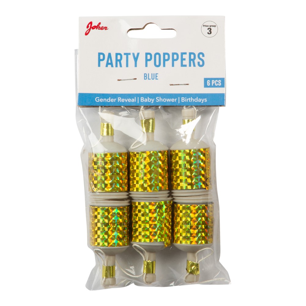Party poppers blue 6pk
