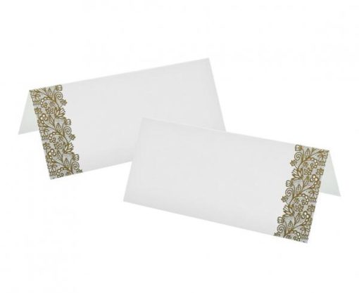 Bordkort hvit med gulldekor 9x10cm 6stk