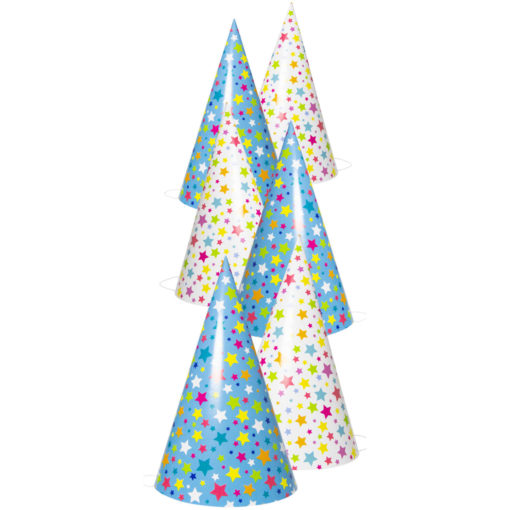 Multicolour Star Party hats 23 cm  6st