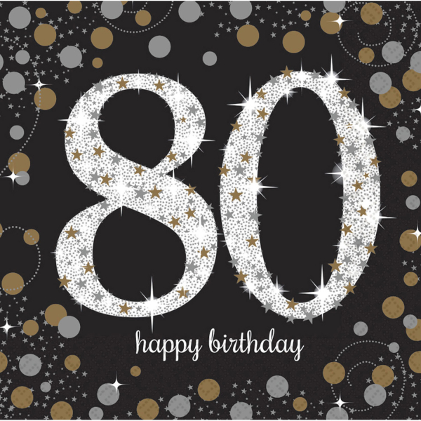 Servietter sparkling celebration 80 år 16pk