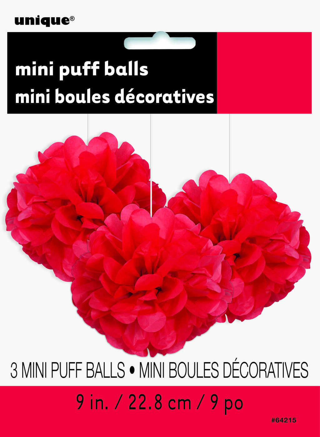 Mini Pompom rød 3pk (23cm)