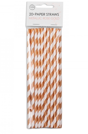 Papirsugerør metallic rosegold striper 20pk