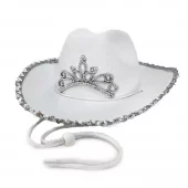 Cowboyhatt hvit med glittertiara