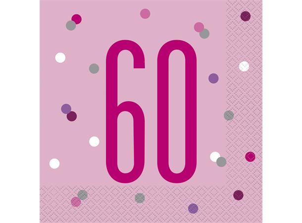60 år rosa & sølv glitz servietter 16pk