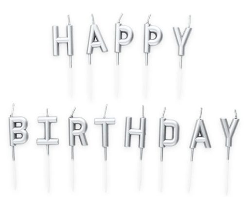 Kakelys-sett happy birthday sølv