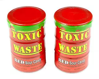 Toxic waste red drum sour candy