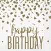 Confetti Gold Birthday drikkeservietter 16pk