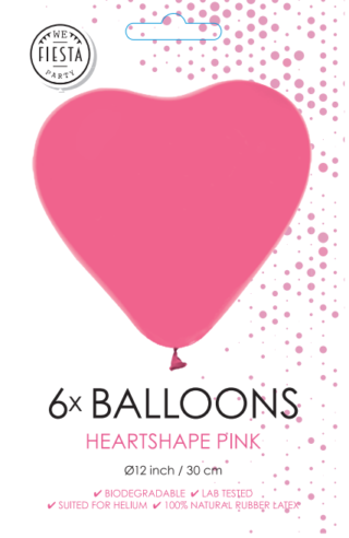 6 pk hjerteballonger rosa 30 cm