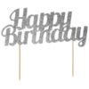 Glitter kaketopp Happy birthday sølv