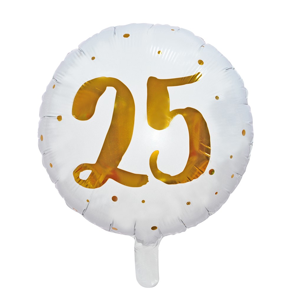 25 år gull/hvit folieballong