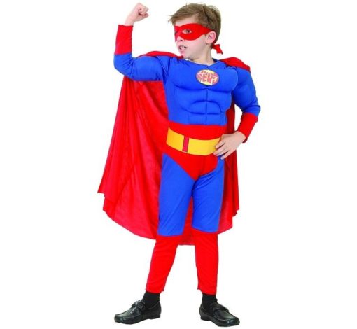 Supermankostyme med muskler str.110-120cm