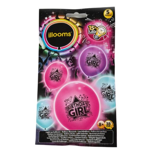 Illooms ballonger LED birthday girl 38cm