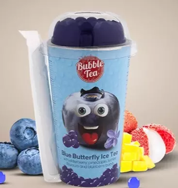 BUBBLE TEA ELDERBERRY-PINEAPPLE-LYCHE ICE TEA WITH BLUEBERRY FLAVOURED BOBA 350ml