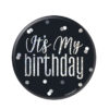 Button "It's my birthday" svart/sølv glitz