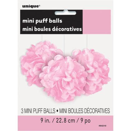 Mini pompom lys rosa 3 stk 23 cm