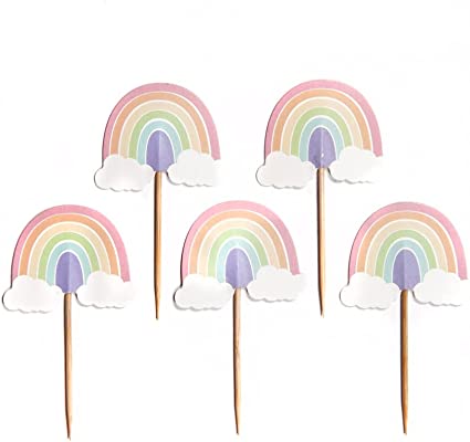 Pastel rainbow cupcake toppers 12pk
