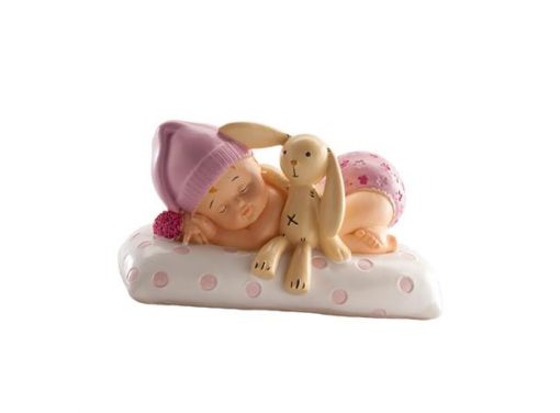 Kakefigur barnedåp Sovende jente med Teddy
