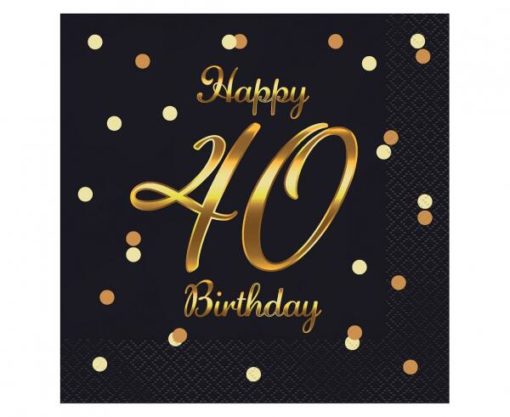 Servietter 40 år Sort gulltrykk 20pk