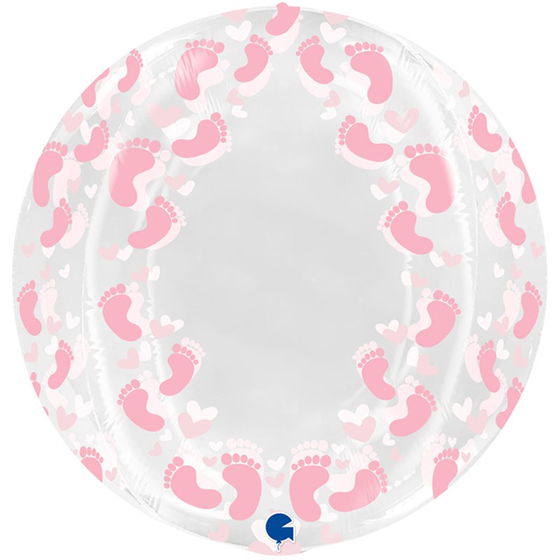 Globe transparent footprints rosa 4D 48cm