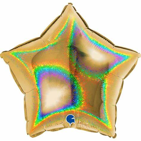 Ensfarget gull glitter holo stjerneballong 46cm