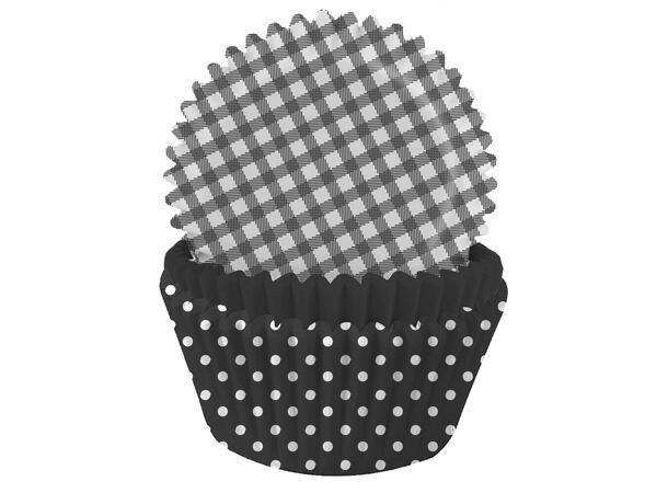 Sorte ruter og polkadot cupcakesformer 75pk