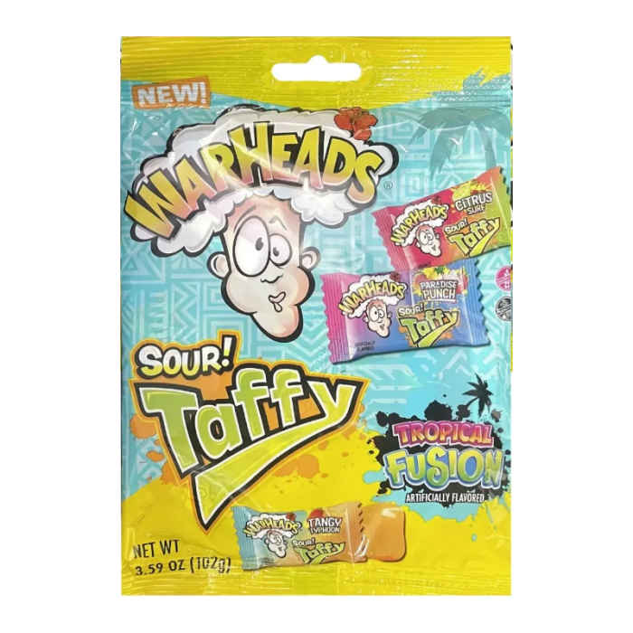 Warheads sour taffy tropical fusion peg bag 102g