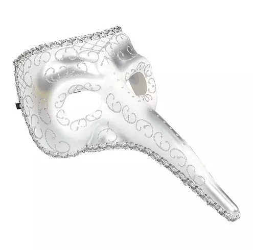 HALF MASK VENETIAN LONG NOSE SILVER