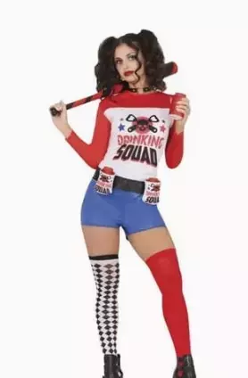 Harley Quinn Drinking squad kostyme str. M