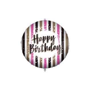 Happy Birthday Pink Gold Stripes Foil Balloon 46 cm