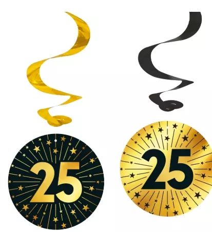 "25" swirls decoration golden celebration 4pk