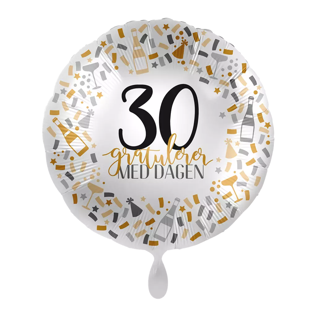 Folieballong Gratulerer med dagen Gull/Sølv - 30 år