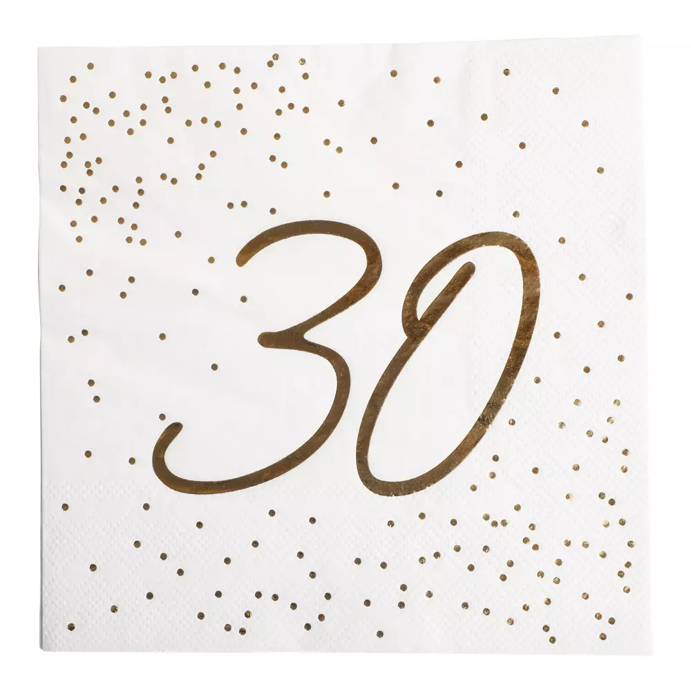 Servietter 30 år gull/hvit 16pk