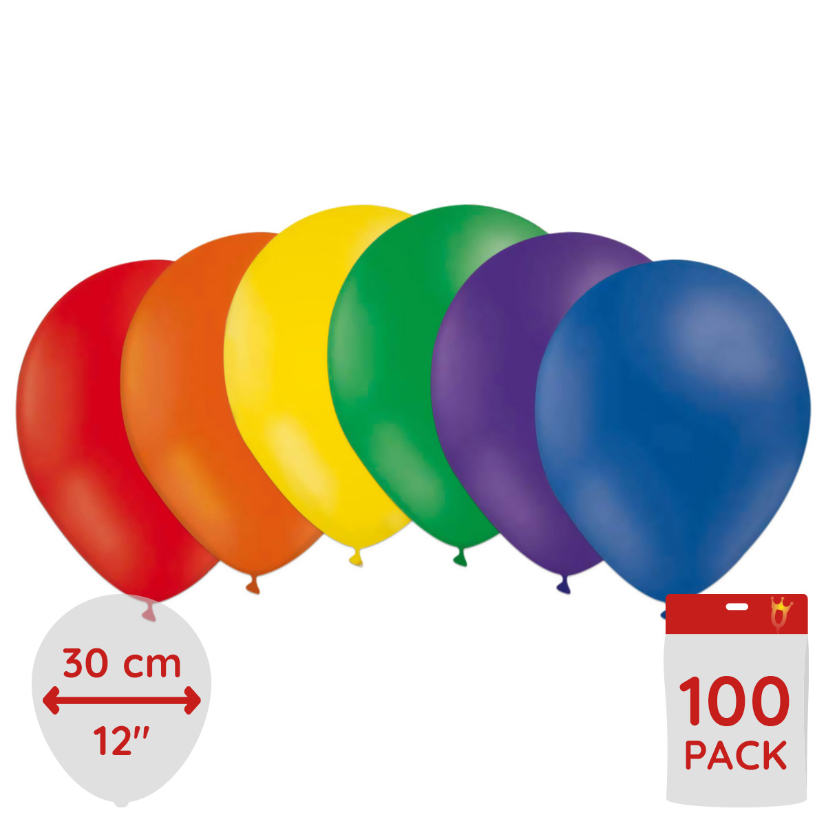 25pk ballonger regnbuefarger 30cm Ø