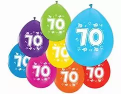 70 år gummiballonger ass.farger 8 pk
