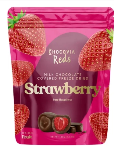 CHOCOVIA MILK CHOCOLATE COVERED FREEZE-DRIED STRAWBERRY 100g