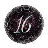 16 år glitter rosa folieballong