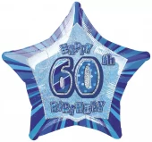 60 år prismatic star blå folieballong