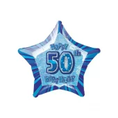 50 år prismatic star blå folieballong